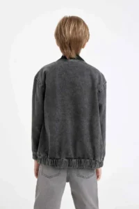 DeFacto College Collar Zipper Pocket Seasonal Printed Jean Bomber Jacket Boy - Image 6