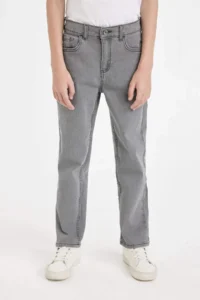 DeFacto Boy's Straight Fit Straight Leg Pocket Gray Basic Plain Jean Pants - Image 4