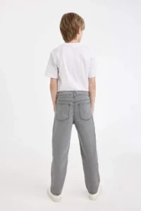 DeFacto Boy's Straight Fit Straight Leg Pocket Gray Basic Plain Jean Pants - Image 5