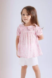 DeFacto Big Collar Crinkle Viscose Floral Short Sleeve Blouse for Baby Girl
