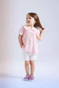 DeFacto Big Collar Crinkle Viscose Floral Short Sleeve Blouse for Baby Girl - Image 2