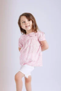 DeFacto Big Collar Crinkle Viscose Floral Short Sleeve Blouse for Baby Girl - Image 4