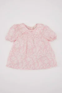 DeFacto Big Collar Crinkle Viscose Floral Short Sleeve Blouse for Baby Girl - Image 5