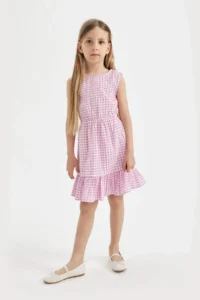 DeFacto Girls' Checkered Sleeveless Summer Dress - Image 2