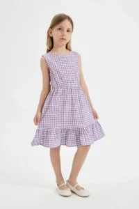 DeFacto Girls' Checkered Sleeveless Summer Dress