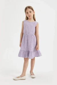 DeFacto Girls' Checkered Sleeveless Summer Dress - Image 2