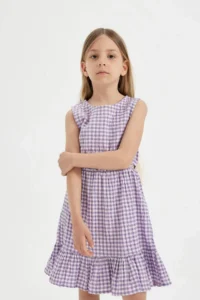 DeFacto Girls' Checkered Sleeveless Summer Dress - Image 3