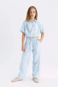 DeFacto Cropped Fit Cotton Short Sleeve Shirt Girls - Image 2