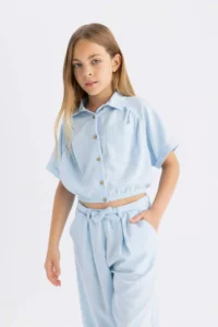 DeFacto Cropped Fit Cotton Short Sleeve Shirt Girls - Image 4