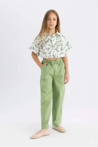 DeFacto Crop Cotton Floral Short Sleeve Shirt Girl - Image 2