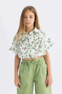 DeFacto Crop Cotton Floral Short Sleeve Shirt Girl - Image 3