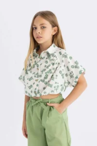DeFacto Crop Cotton Floral Short Sleeve Shirt Girl - Image 4