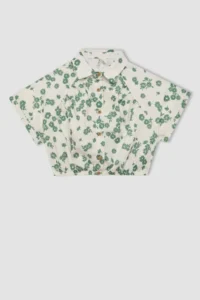 DeFacto Crop Cotton Floral Short Sleeve Shirt Girl - Image 7