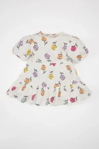 DeFacto Baby Girl Floral Short Sleeve Waffle Dress - Image 4