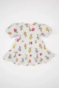 DeFacto Baby Girl Floral Short Sleeve Waffle Dress - Image 8