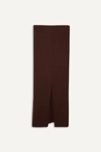 DeFacto High Waist Ribbed Camisole Basic Plain Maxi Brown Skirt - Image 3