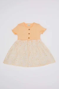 DeFacto Baby Girl Floral Short Sleeve Ribbed Camisole Dress