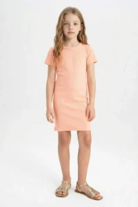 DeFacto Girl's Crew Neck Ribbed Camisole Short Sleeve Summer Dress