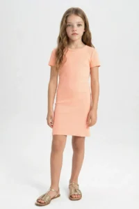 DeFacto Girl's Crew Neck Ribbed Camisole Short Sleeve Summer Dress - Image 2