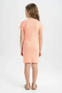 DeFacto Girl's Crew Neck Ribbed Camisole Short Sleeve Summer Dress - Image 3