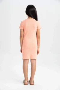 DeFacto Girl's Crew Neck Ribbed Camisole Short Sleeve Summer Dress - Image 4