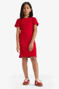 DeFacto Crew Neck Ribbed Camisole Short Sleeve Summer Dress Girls