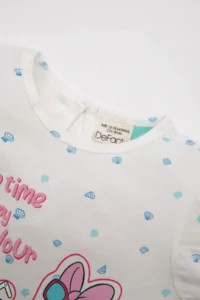 DeFacto Baby Girl Pajama Set Daisy Duck Combed Cotton Short Sleeve Top with Elastic Waist Shorts Bottom - Image 2