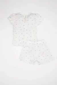 DeFacto Baby Girl Pajama Set Daisy Duck Combed Cotton Short Sleeve Top with Elastic Waist Shorts Bottom - Image 4