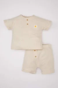 DeFacto Baby Boy Set of 2 Linen Short Sleeve T-Shirt Shorts (24 SM)