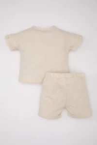 DeFacto Baby Boy Set of 2 Linen Short Sleeve T-Shirt Shorts (24 SM) - Image 5