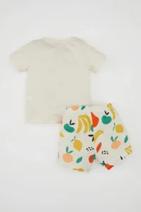 DeFacto Baby Boy Pajama Set Printed Combed Cotton Short Sleeve Elastic Waist Shorts Bottom C5193a5 - Image 5