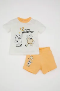 DeFacto Baby Boy Pajama Set Combed Cotton Printed Short Sleeve Top Shorts