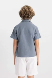 DeFacto Oversize Wide Fit Polo Neck Seersucker Textured Short Sleeve Shirt Boy - Image 6
