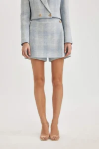 DeFacto High Waist Checkered Tweed Mini Shorts Skirt