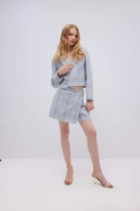 DeFacto High Waist Checkered Tweed Mini Shorts Skirt - Image 2