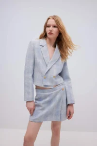 DeFacto High Waist Checkered Tweed Mini Shorts Skirt - Image 4