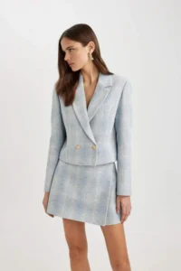 DeFacto High Waist Checkered Tweed Mini Shorts Skirt - Image 7