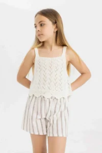 DeFacto Striped Paperbag Shorts Girls' - Image 4