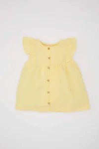 DeFacto Crew Neck Seersucker Textured Short Sleeve Shirt for Baby Girl
