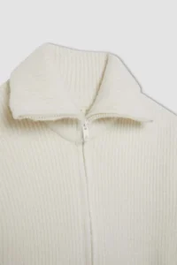 DeFacto Girl's Knitwear Basic Plain Stand-Up Collar Pocket Zippered Ecru School Cardigan - Image 8