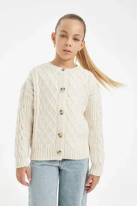 DeFacto Knitwear Crew Neck Buttoned Cardigan Girl - Image 3