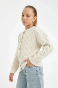 DeFacto Knitwear Crew Neck Buttoned Cardigan Girl - Image 4