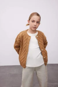 DeFacto Knitwear Basic Plain Crew Neck Buttoned Cardigan Girl - Image 3