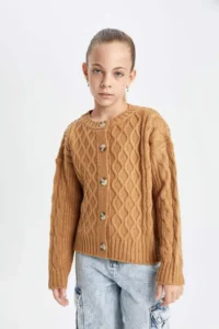 DeFacto Knitwear Basic Plain Crew Neck Buttoned Cardigan Girl - Image 7