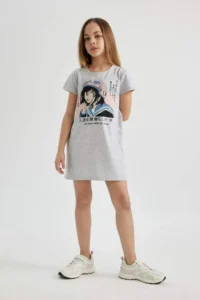 DeFacto Girls' Short Sleeve Printed Dress