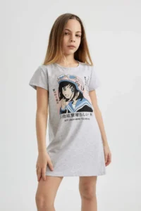 DeFacto Girls' Short Sleeve Printed Dress - Image 3