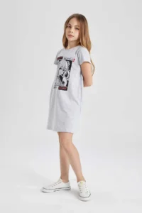DeFacto Girls' Printed Short Sleeve Dress