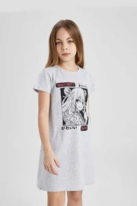 DeFacto Girls' Printed Short Sleeve Dress - Image 3