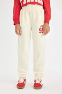 DeFacto Girls' Ecru Printed Elastic Waist Pocket Jogger School Sweatpants - Image 5