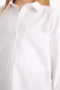 DeFacto Girl's Oversize Wide Fit Poplin Basic Plain Long Sleeve White School Shirt - Image 5